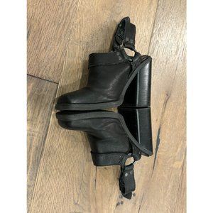 Ecote Womens Black Harness Slingback Pebble Leather Heels Shoes Size 6